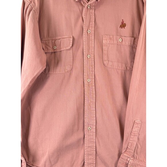 VINTAGE Imus Mens Button Up Shirt Red Denim Long Sleeve Cabincore Work Large - Picture 7 of 9